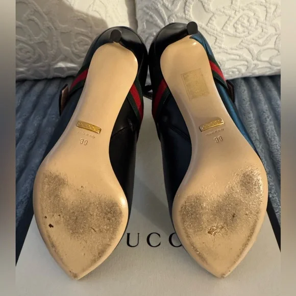 Gucci Black Napa Leather Charlotte Ankle Booties with Gold Buckle - Picture 7 of 10